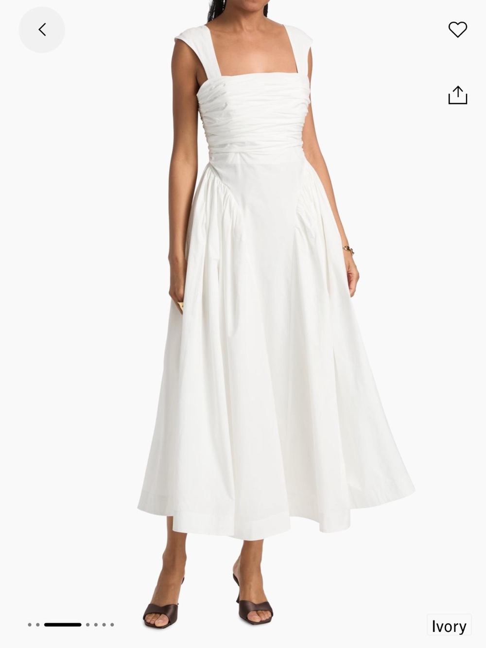 AMUR Ivory Ruched Square-Neck Midi Dress